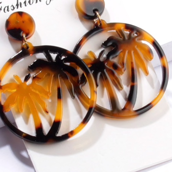 Brown Tortious Palm Tree Laser Cut Resin Earrings - Picture 2 of 2